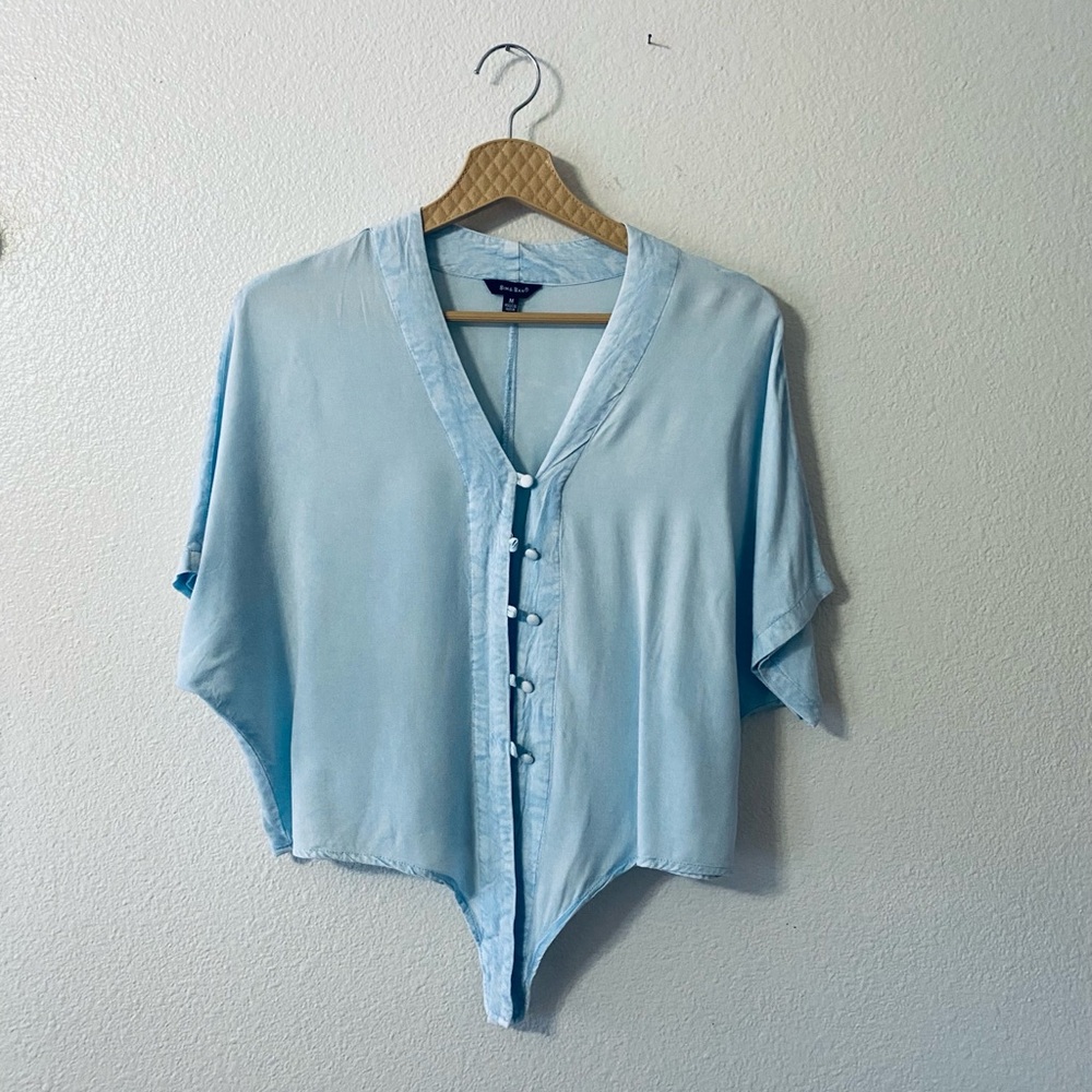 Chic Sky Blue Women's V-Neck Blouse